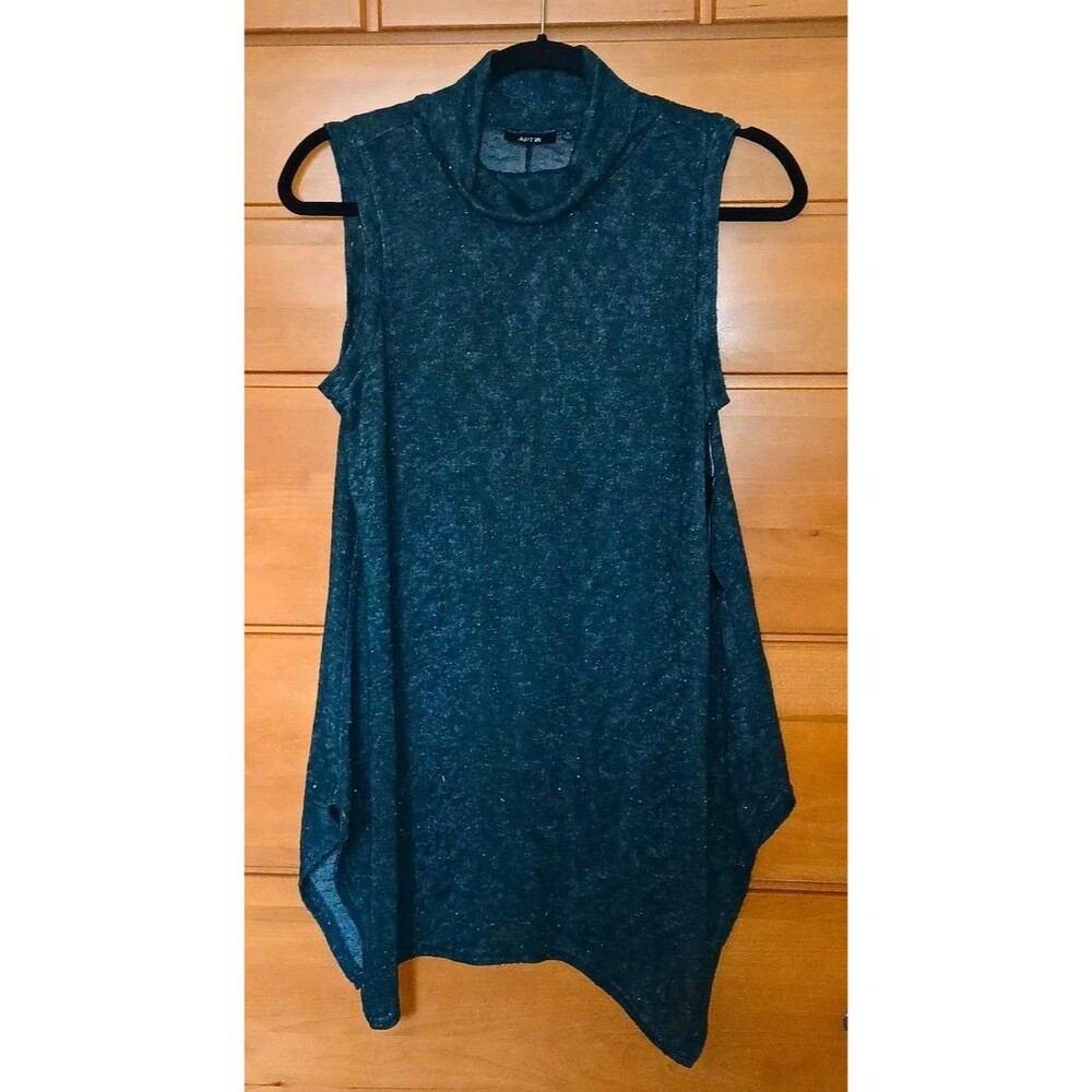 NWT Apt. 9 Women S Green Metallic Knit Mock Neck Sleeveless Tunic Top Sharkbite